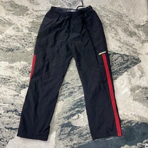 Y2K Reebok Track Baggy Pants Mens L Black Drawstring Waist Ankle Zip Windbreaker